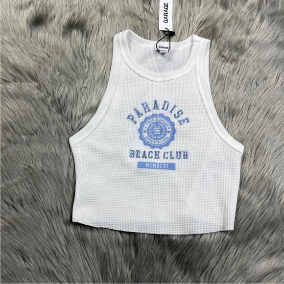Garage Tops - Garage White Blue High Neck Waffle Tank Top XS